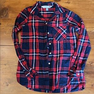Old Navy Navy and Red Plaid Button-Down Shirt